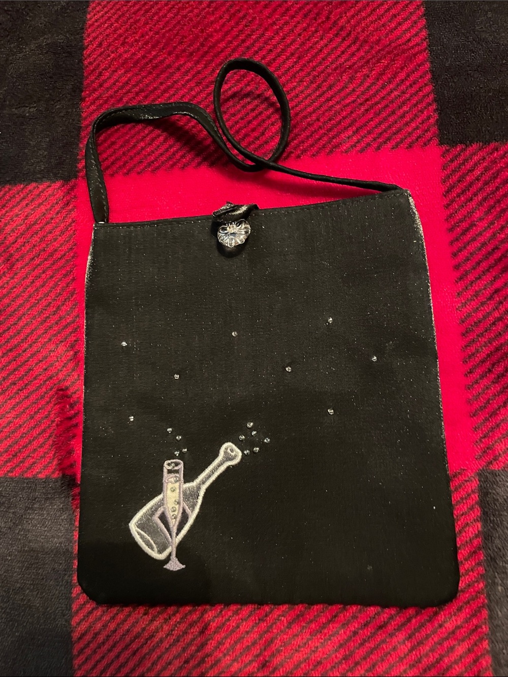 Old Navy Black Satchel with Champagne Embroidery
